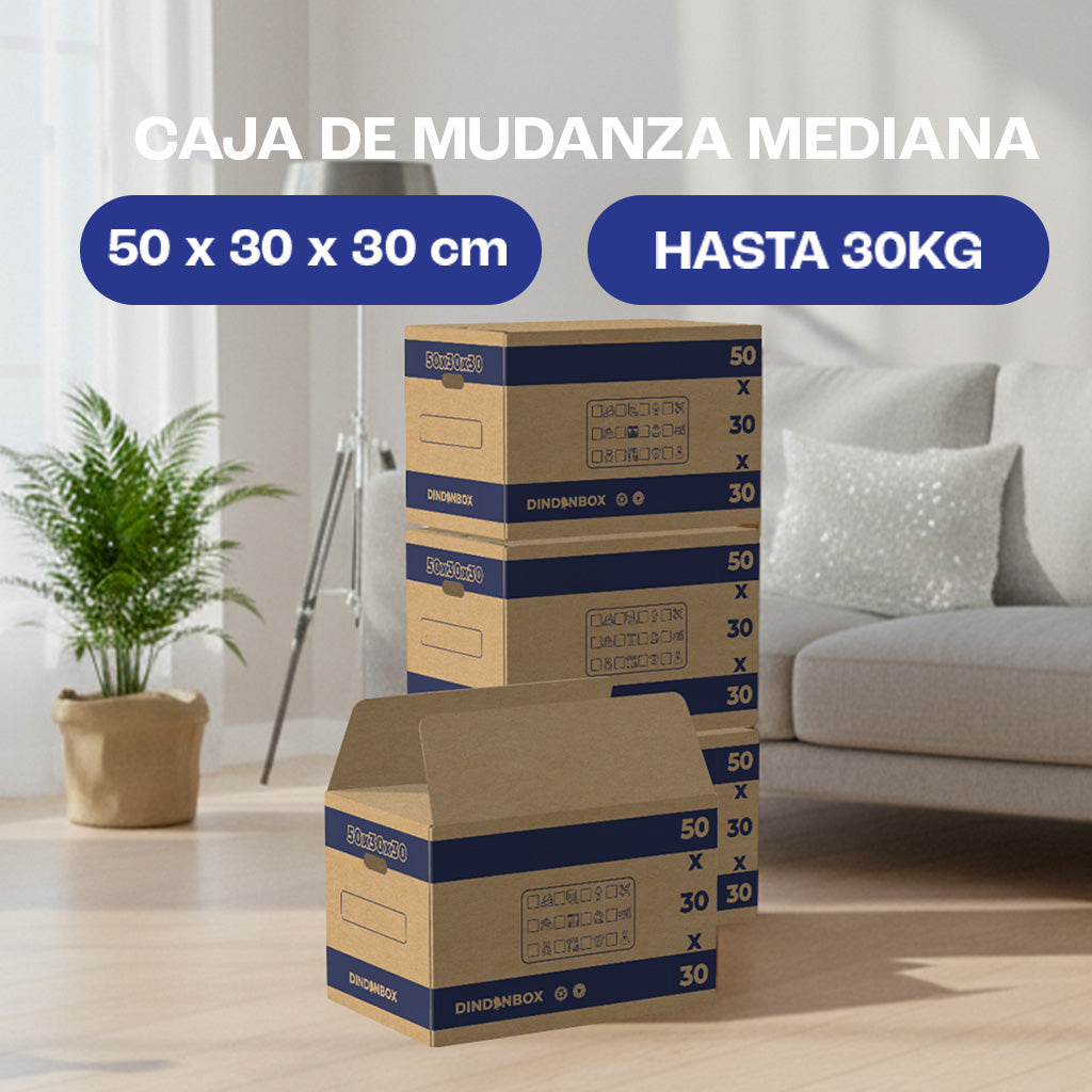 Pack 10 Cajas de Cartón Medianas para Mudanza y Almacenaje - 50x30x30cm