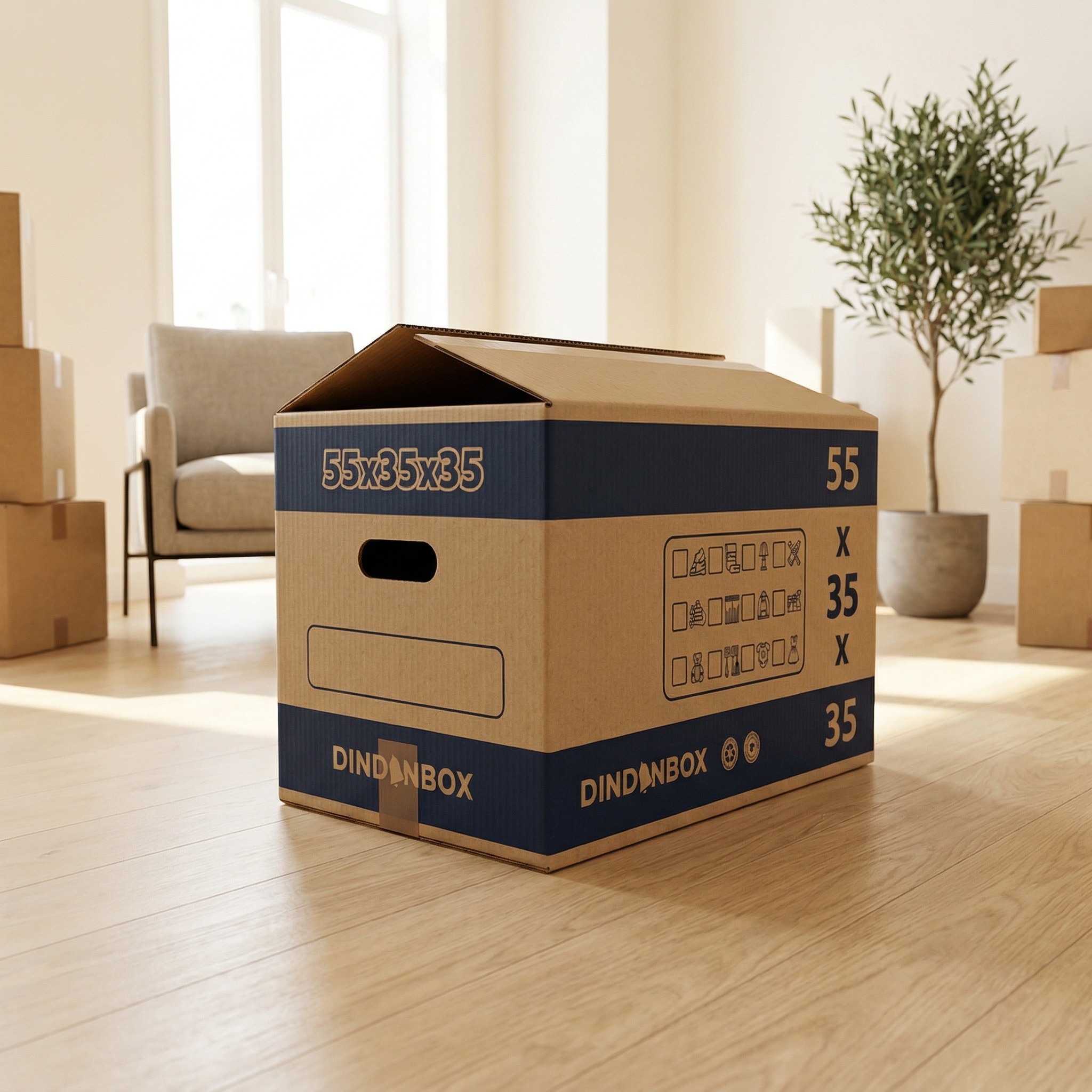 10 Cajas de Cartón para Mudanza y Almacenaje 55x35x35 cm – Cajas de Embalaje Resistentes, Canal Reforzado, Ideales para Mudanza, Trastero y Envíos