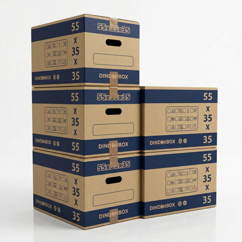 20 Cajas Cartón Mudanza 55x35x35cm + Precinto Regalo | Cajas Carton Alta Resistencia con Asas para Mudanzas Almacenaje y Transporte | Cartón Alta Resistencia