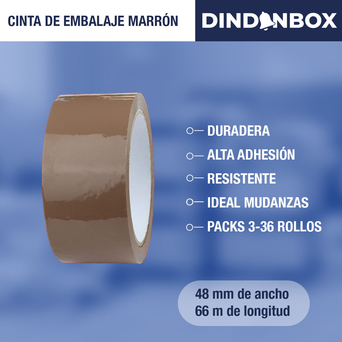 Rollo de cinta de embalar marrón | Cinta embalaje para paquetes, cajas, envíos, mudanzas, precinto adhesivo, esenciales para mudarse, 48mm x 66m